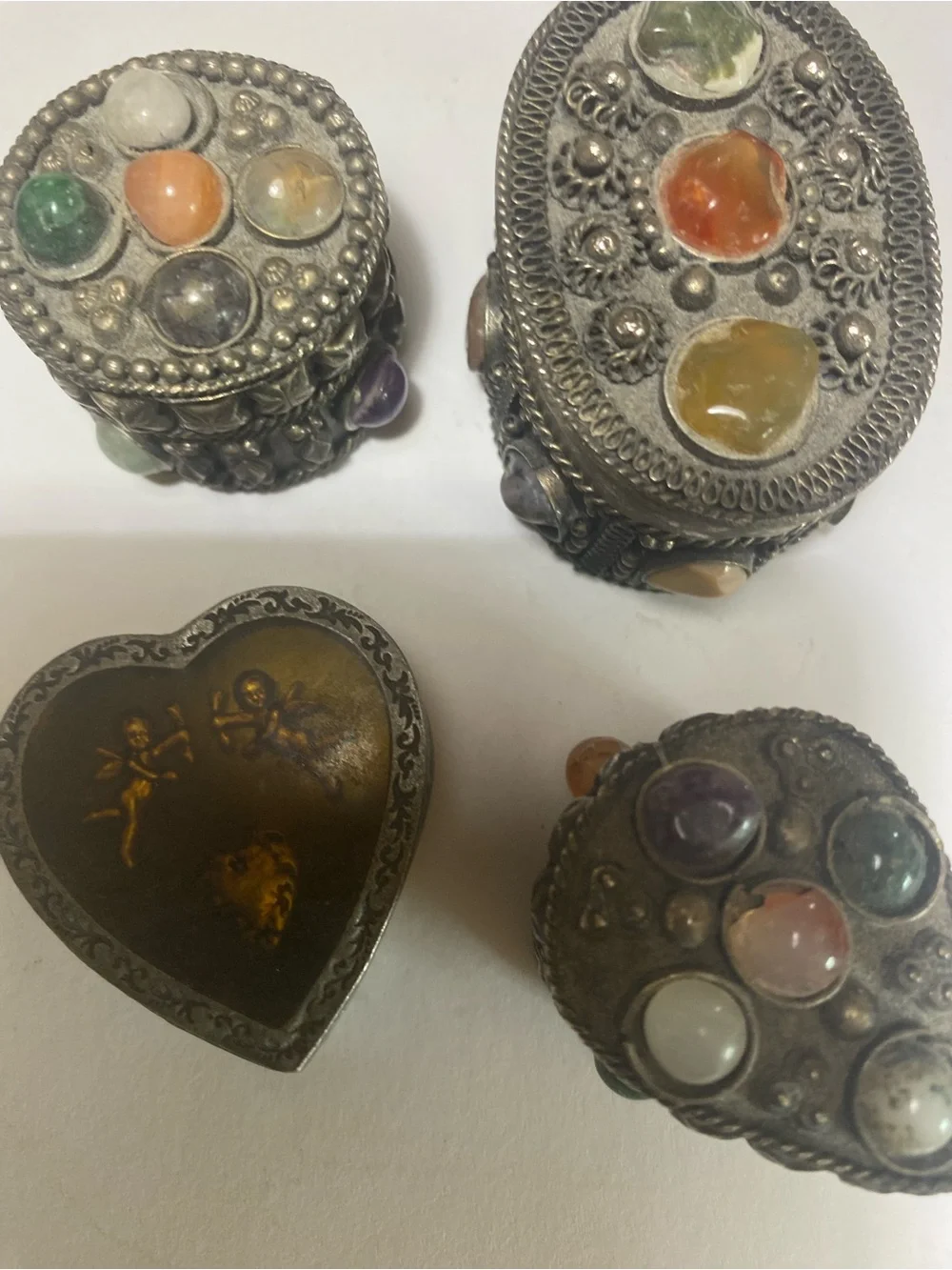 Decorative Vintage-Style Jeweled Trinket Boxes - Multicolor
